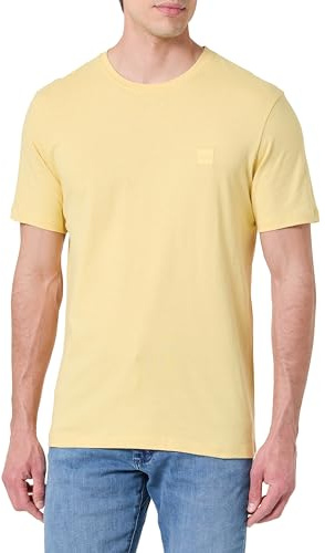 BOSS Mens Tales Relaxed Fit Cotton Jersey Logo Patch T-Shirt, Open Yellow 751, XS