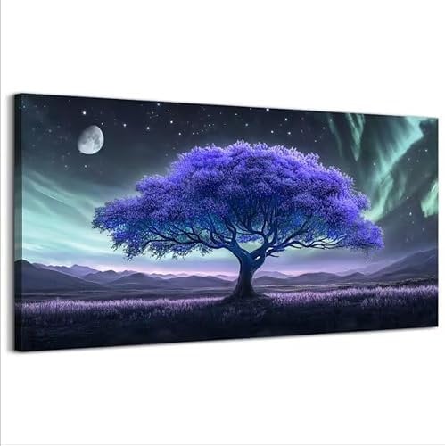 hyidecorart Tableau Decoration Murale Salon Grand, 50x100 cm Impression sur Toile, Cadre Decoration Murale Vie Violette de L'arbre, Abstrait Décoration de Chambre Salle De Bain Maison Décorations