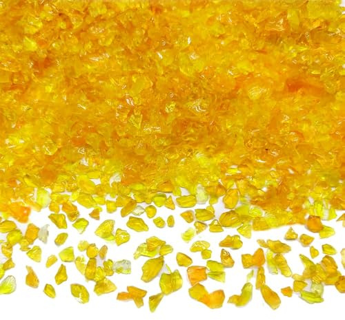 425g Fall Decoration Crushed Glass Broken Glass Chips 3-8mm for Resin Arts,DIY Crafts,Vase Filler, Candle Holder Stones, Terrarium Succulent Decor, Epoxy Craft Material,Yellow