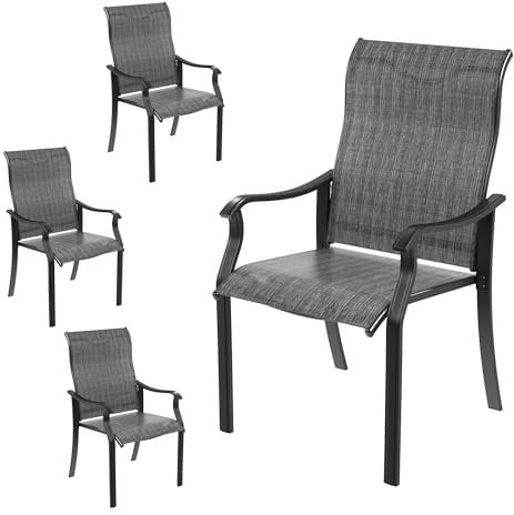 Amopatio 4er Set Gartenstühle, Hochlehner Gartenstuhl Metall, Stühle Wetterfest, Stuhl mit Armlehne, Balkonstuhl, Terrassenstühle, Gartensessel für Garten, Terrasse, Balkon, Grau