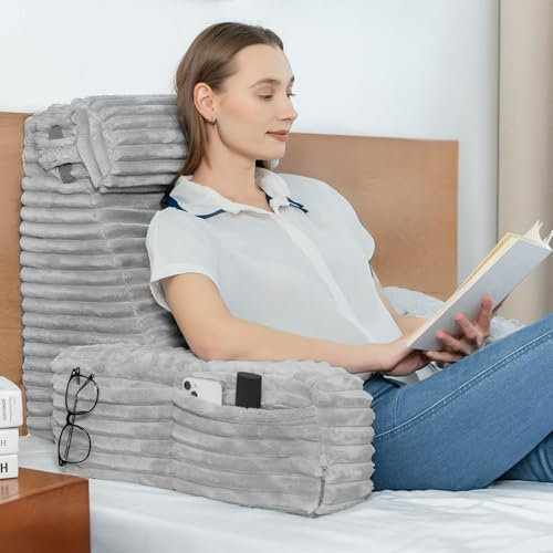 ENITYA Rückenkissen zum Sitzen im Bett, Lesekissen zum Sitzen im Bett, für Erwachsene, Rückenstützkissen zum Sitzen, Lesen, Ausruhen, nach Operationen, Fernsehen, Spielen, Hellgrau