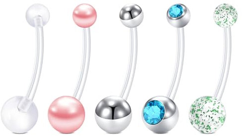 FECTAS Piercing de nombril grossesse 14-38 mm en plastique, Bijou fantaisie, Piercing de nombril suspendu Cœur Perle, 0.01 kg