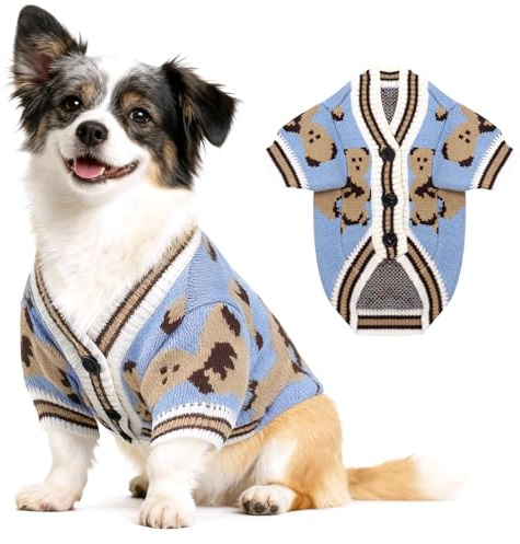 Hundepullover Valentinstag Hundepullover Kleine Hunde Strick Hundekleidung Bär Pullover Hund Hundepulli Strickjacke Katzenpullover Hundes Kleidung Welpenpullover Mantel für Kleine (Blau,S)