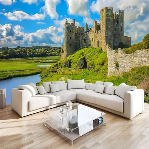 Fototapete Grünes Gras 300x210cm Schlafzimmer Wohnzimmer Seide XXL Wandtapete Antike Gebäude in England Fototapeten Bildtapete 3d Effekt Wand Dekoration