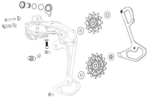 SRAM Force XPLR AXS E1 Rear Derailleur Cage Assembly Kit - Full Replacement with Outer and Inner Cages, Dampers and Pulleys