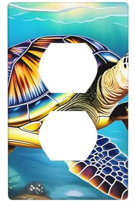 HYTTER Sea Turtles Diamond Painting Printing Double Socket Wall Panel Electrical Socket Cover Plate Shatter Decoration Durable 4.5x2.76in