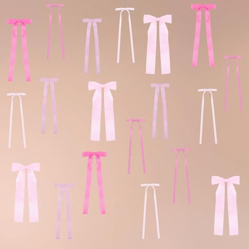 HINGTAI 40Pcs Pink Bow Wall Decor, Bows for Wall & Party Decor | 5 Styles, 8 Sizes Each | Includes 50 Pins & 100 adhesive tape| Great for Girls Room, Baby Showers & Photo Backdrops