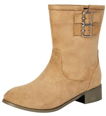 Stivali corti da cowboy per le donne tinta unita Plus Size stivaletti alla caviglia per le donne tacco basso in pelle scamosciata moda punta stivali occidentali con fibbia in metallo morbido
