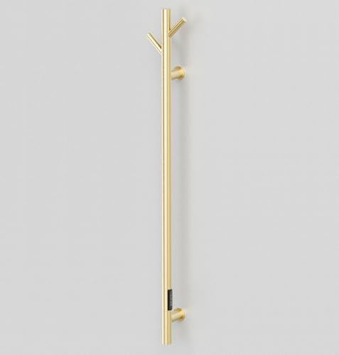 Manissa Electric Robe Towel Coat Warmer 1100mm H x 32mm Tube Brushed Brass | Stainless Steel, Vertical Bathroom Hanging Bar, Dryer, 2/4hr Timer, Wall Mounted, Slim Design