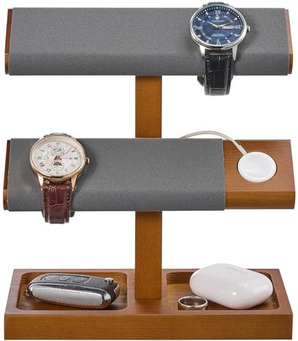 ProCase Uhrenständer Holz Uhrenhalter Uhrenaufbewahrung | 2 Etagen Watch Stand, T-Bar-Design, Präsentation und Aufbewahrung von Armbanduhren