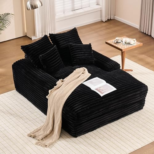 Bladez Modernes Cord Schlafsofa Luxus Einzel-Loungesofa mit 4 Kissen, Relaxsofa Sofa-Bett, ohne Montage, ultraweiches Memory-Schaum Polsterung, Couchs für Wohnzimmer und Schlafzimmer (Schwarz)