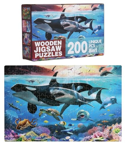 200-Piece Jigsaw Puzzle for Beginners – Undersea World Ocean Life Puzzle, Large Format 43.2x28 cm with Reference Poster, Relaxing & Educational Activity for Teens and Adults,Great Gift