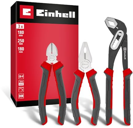 Einhell 3-tlg. Zangen-Set | Seitenschneider | Kombizange | Wasserpumpenzange | CrV-Stahl | gehärtete Schneiden | durchgestecktes Gelenk