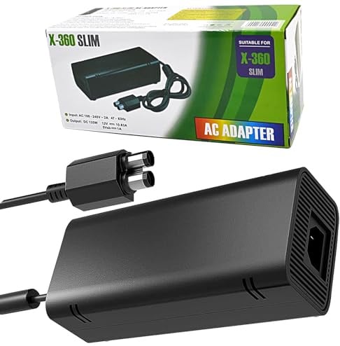 JIULIDI Xbox 360 Slim Power Supply Brick, AC Adapter Kit Replacement for Xbox 360s Controller Games 100-240V Auto Voltage, Black