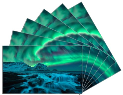 Wallario 6er Set Frühstücksbrettchen aus Glas, Glasunterlage, Glasbrettchen Aurora über Küste, Größe 14 x 23 cm, Sicherheitsglas