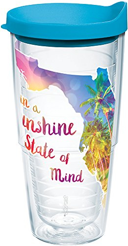 Tervis 1216835 Florida Sunshine State of Mind - Vaso aislado con envoltura y tapa turquesa, 24 onzas, transparente