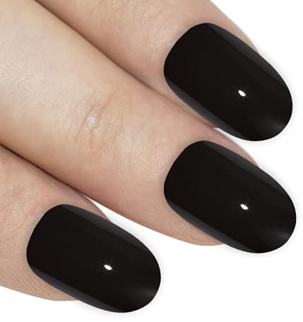 Faux Ongles Bling Art Noir Brillant Ovale 24 Moyen Faux bouts d'ongles acrylique