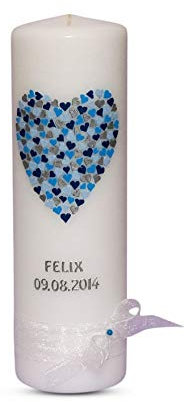 Taufkerze Kommunionkerze Herz Junge mit Name und Datum 25x8cm Taufe Kerze