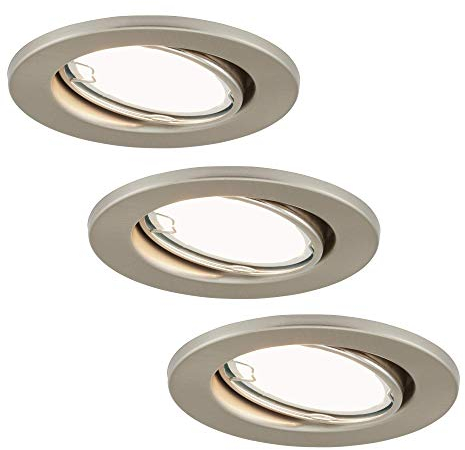 Briloner Leuchten LED Einbauleuchten 3er Set, Einbaulampen schwenkbar, 3 x LED/GU10 3W 200lm, Lichtfarbe: warm weiß, Einbautiefe: 60 mm, Einbaumaß 68mm, Metall, 3 W, Matt-nickel, Ø86 mm