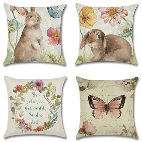 Artscope 4er-Set Dekorativ Kissenbezug 45 x 45 cm, Polyester Leinen Kissenbezüge Dekokissen Kissenhülle Set Kissen Fall für Sofa Auto Schlafzimmer Zuhause Dekor (Frühling)