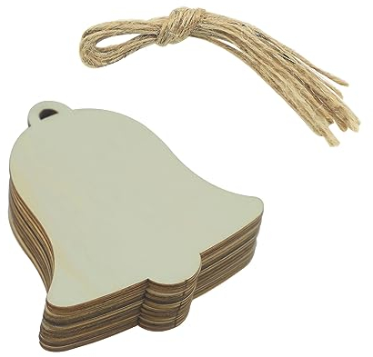 Suneast 20 Stücke Holz Christbaumschmuck Anhänger Weihnachtsdeko Holzanhänger mit Schnur DIY Weihnachtsbaum Hängende Ornamente Arbeit Handgemachte für Weihnachten Deko - Weihnachtsglocke