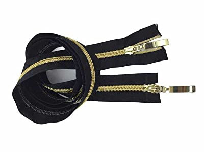 TOMASELLI MERCERIA Cerniera Lampo 2 Cursori Sganciabile Lunga 1 Mt Catena 6 Nylon Fettuccia Nera - Oro