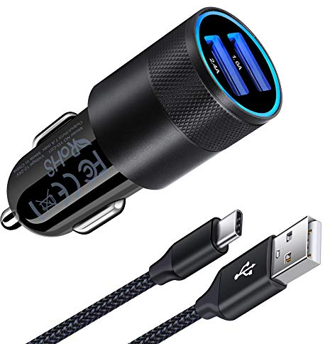 Zigarettenanzünder USB Ladegerät, AILKIN 3.4A 2-Port USB Kfz Ladegerät Auto Ladeadapter mit USBC Ladekabel für Samsung Galaxy S25 Ultra/S24 FE/S23/S22/S21/A55/A35/A15/A56/A36/A16, iPhone 16/15, Google