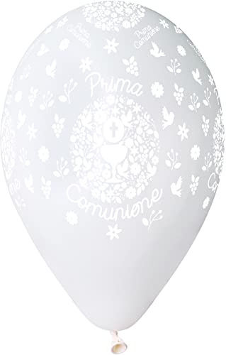 Ciao - Pack 25 balloons pearly Prima Comunione in natural latex Premium Quality G120 (Ø 33cm / 13), white pearl