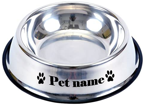 CZD Personalized Dog Bowl With Your Pet's Name - Stainless Steel Food and Water Dish (18cm x13cm, Silver)