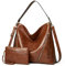 FANDARE Damen Handtasche 2pcs Schultertasche Umhängetasche Wasserdicht PU Leder Frauen Groß Tragetasche Henkeltasche Hobo 2-teiliges Set für Büro Schule Reisen Arbeitstasche Dunkelbraun