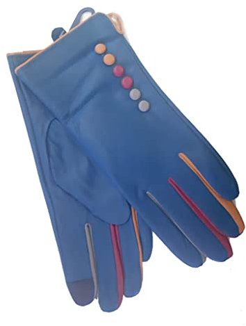 Vera Tucci Damen Winterhandschuhe - Luxuriöse Lederhandschuhe mit Fleecefutter, Touchscreen Finger, Blaugrün, L-XL