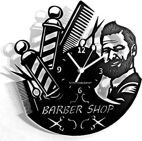 Instant Karma Clocks | Friseur Wanduhr – Barber Shop Deko mit Bart & Schere | Geräuschlosem Quarzwerk | Geschenkidee für Friseure, Schönheitssalon, Herrenstudios