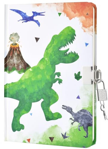 Watercolor Dinosaur Journal for Boys - Luminous Notebook Gift for Kids School Travel Private Diary Hardcover A5 Lined Memos Writing Drawing Notepad with Lock and Keys