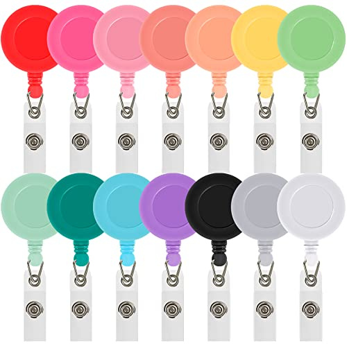 JANYUN 50 Pcs Retractable Badge Reel Clips Holder Mixed Solid Color Nurse ID Badge Holder for Hanging ID Card Name Key Chain