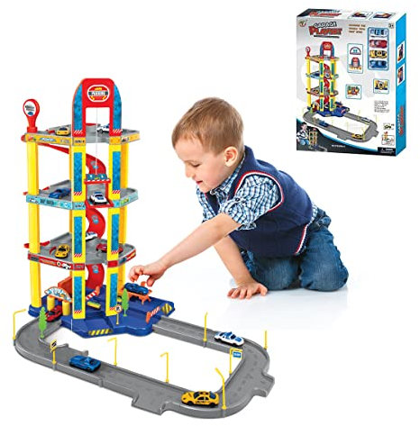 Xwin Sportseries Spiral Parking Garage Toy Set for Kids, 4-Story Parking Lot Playset Preschool Car Games Toys for Kids Vehicle Playsets Race Car Ramp Track Toy for 5 6 7 Year Old