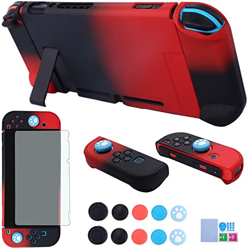 Dockable Case for Nintendo Switch - COMCOOL 3 in 1 Protective Cover Case for Nintendo Switch and Joy-Con Controller with Screen Protector - Red Black
