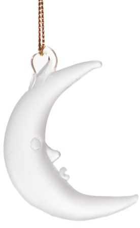 Blown Glass Window Hanging Moon Suncatcher - 2 - Beach and Coastal Decor (White)