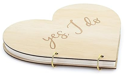 PartyDeco Gästebuch Hochzeit aus Holz – Herzform Yes, I do – 40 Seiten – ca. 26,5 × 25 cm – Romantisches Gästebuch für Hochzeiten, Verlobung, JGA, Erinnerungsbuch