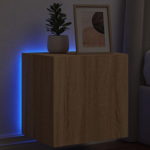 WDGJJFECNMUEHI Meuble TV Mural LED RGB, Armoire Murale Moderne avec éclairage LED coloré et Rangement, Design chêne Sonoma pour Salon et Chambre, 40.5x35x40 cm, Facile à Installer