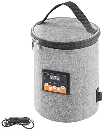 MoreChioce Tragbarer Babyflaschenwärmer, Baby Flaschenwärmer Unterwegs Milchwärmer Oxford Tuch Babyflaschenwärmer Einstellbare Multifunktionale Elektrische Warmhaltetasche Isoliertasche,Grau