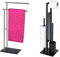 WENKO Handtuchständer Lima, 41 x 79 x 20 cm, Silber/Schwarz & Stand WC-Garnitur Rivalta, mit integriertem Toilettenpapierhalter und WC-Bürstenhalter, lackierter Stahl, 20 x 70 x 18 cm, Schwarz matt