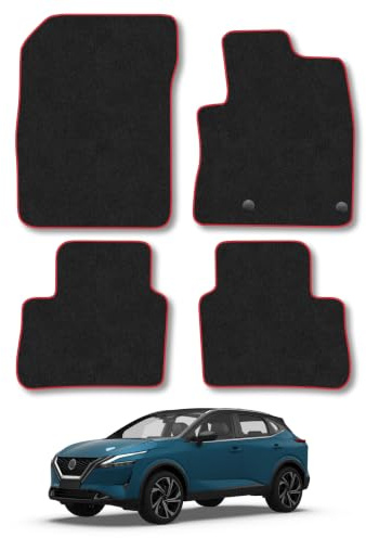 Nissan Qashqai (2021+) [Mild Hybrid] Carpet Car Mats | Red Edge Trim Tailored Fit Floor Mats Full Coverage Protection Accessories Easy Clean Anti Slip Made in the UK
