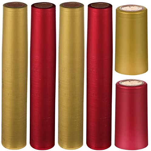 NUOBESTY 200pcs Heat Shrink Capsules Wine Shrink Wraps Wine Bottles Cap Seal Sleeves Shrink Top Cover Film Stopper for Wine Cellars Home Use Red Golden