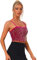 Allegra K Damen Pailletten Oberteil Ärmellos Tanktop Spaghettiträger Glitzer Cami Party Crop Top Pink L