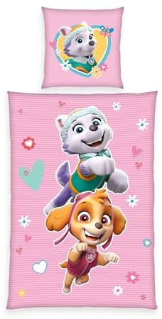 Herding Bettwäsche Paw Patrol, Leuchtet im Dunkeln, Kopfkissenbezug ca. 80 x 80 cm, Bettbezug ca. 135 x 200 cm, Mit Markenreißverschluss, 100% Baumwolle/Renforcé