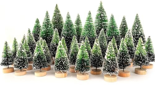 Synoratory Kleiner Weihnachtsbaum, Mini-Weihnachtsbaum, Mini-Kiefer, Flaschenbürste, künstliche Bäume mit Holzsockel für Tischdekoration (Grasgrün)