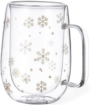 noTrash2003 Tazza da caffè in vetro borosilicato a doppia parete, per vino brulé, 400 ml, decorazione natalizia invernale, tazza da caffè, bevande calde