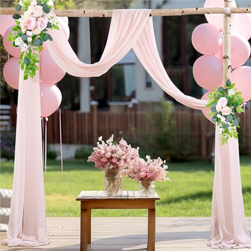 Lukery Hochzeit Vorhang Hochzeitsbogen, Querbehang Gardine Freihanddeko Himmelbett Vorhänge Stoff Tüll Transparent Voile Dekoration für Fotografie Party Hochzeit (75x1000cm(32FT),31 Helles Rosa)