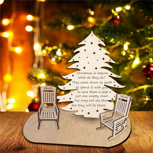 Personalisiertes Memorial Save A Seat-Erinnerungsset, Weihnachtsbaum, Schaukelstuhl, Erinnerungsset, Weihnachten im Himmel, Erinnerung an geliebte Menschen, Mutter, Vater, Opa, Oma