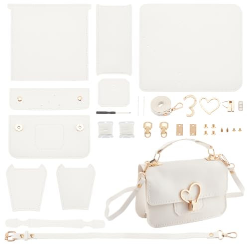 WADORN DIY Umhängetaschen-Sets, PU-Leder-Geldbörsen-Set Zum Nähen von Umhängetaschen Mit Allem Werkzeugset Für Geburtstags- Und Feiertagsgeschenke, 20x12x7cm (Weiß)